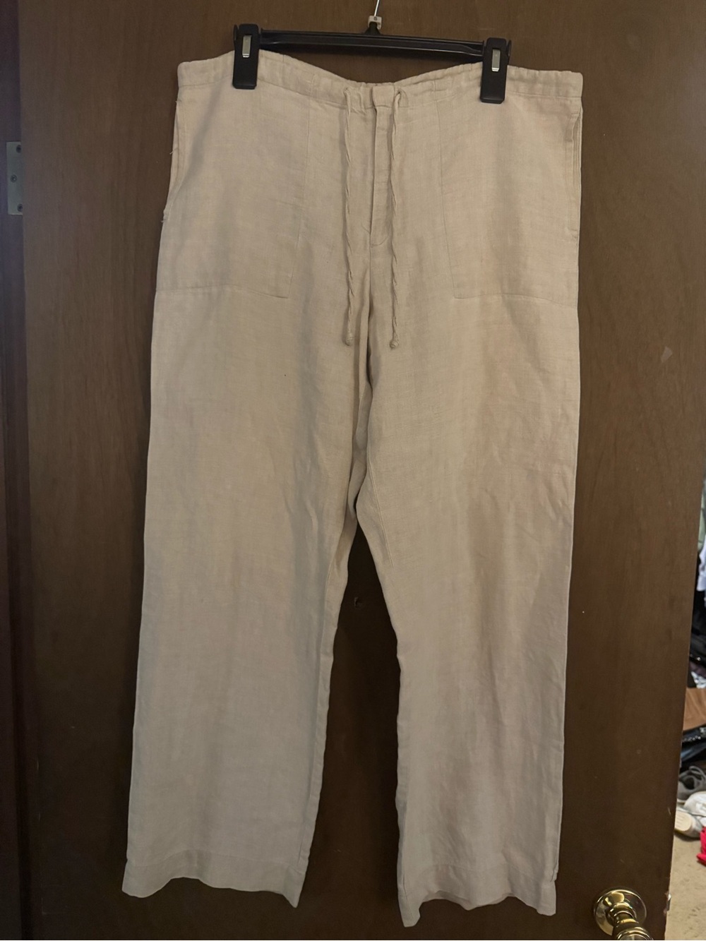 GAP Wide Leg Linen Drawstring Pants in Light Beige